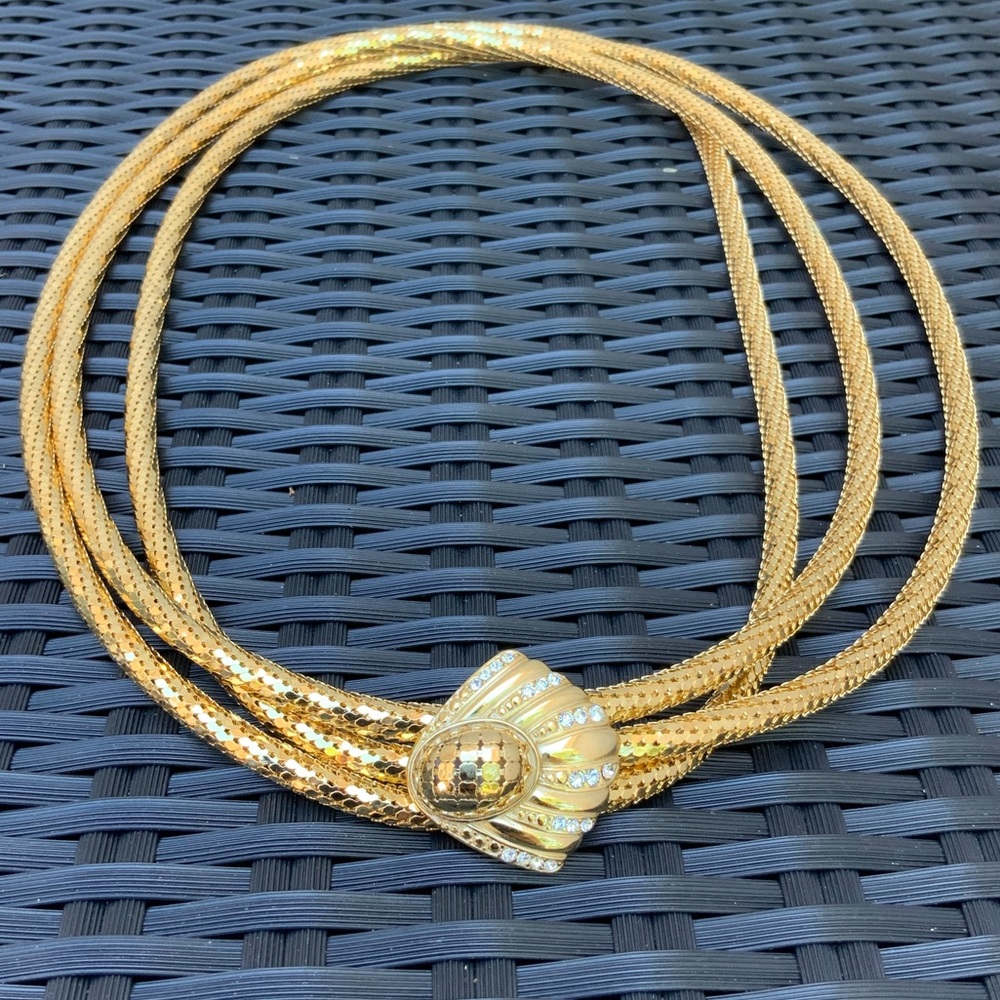 Layered Gold Mesh Rope Statement Necklace